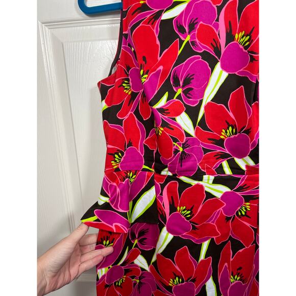 Kate Spade Dress Tropical Red Pink Floral Peplum Sleeveless Sheath Vacation - Picture 4 of 10